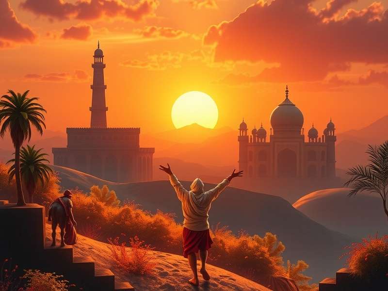 Saffron Sunset Expedition game screenshot showing Indian landscapes